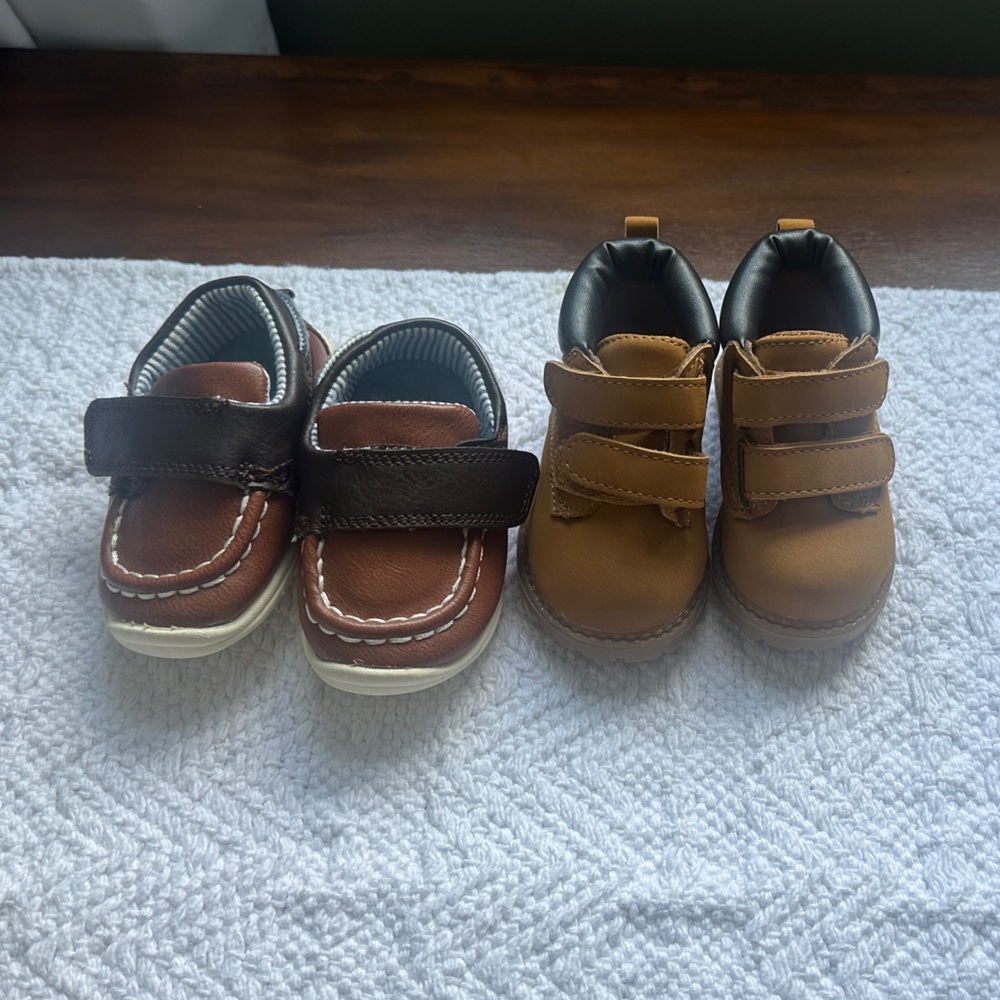 Kids Brown Leather-Look Hook & Loop Shoes (2-Pack)